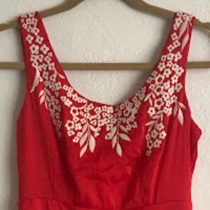Antonio Melani Fit and Flare Embroidered Red Dress Size 2